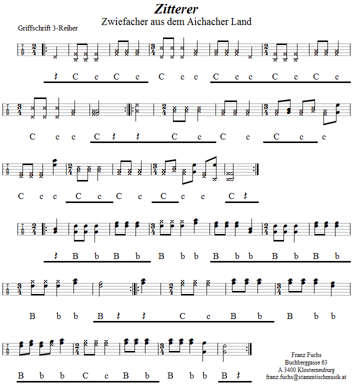 Zitterer Zwiefacher, in Griffschrift für Steirische Harmonika