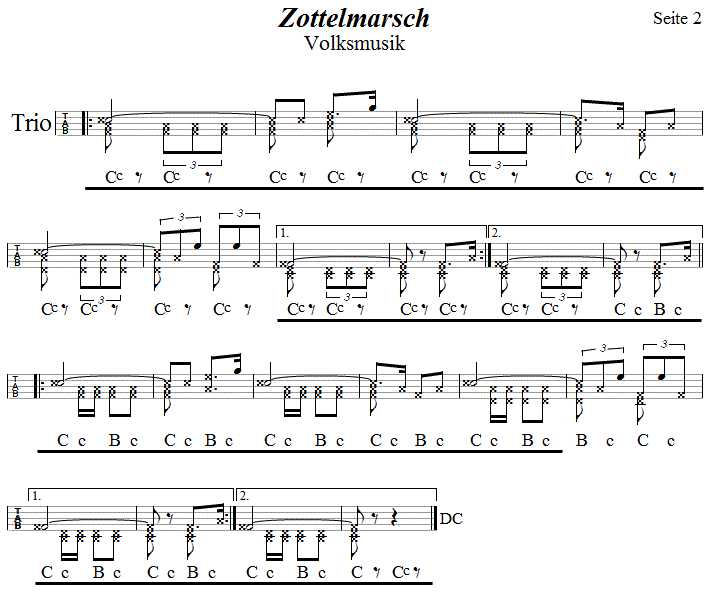 Zottelmarsch in Griffschrift für Steirische Harmonika - Noten aus dem Repertoire