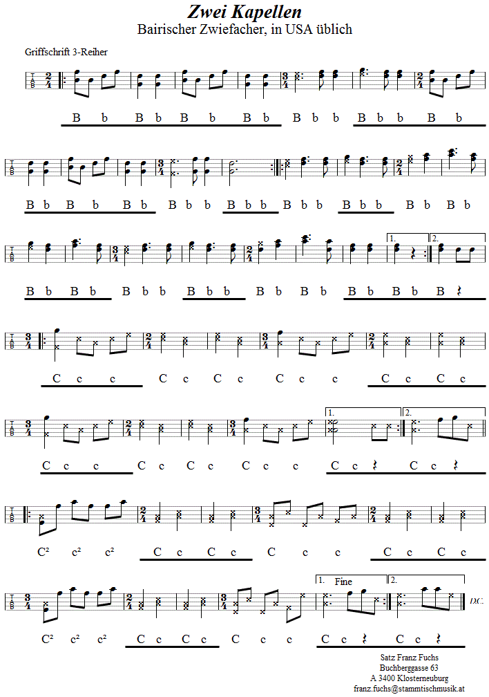 Zwei Kapellen, Zwiefacher, in Griffschrift für Steirische Harmonika