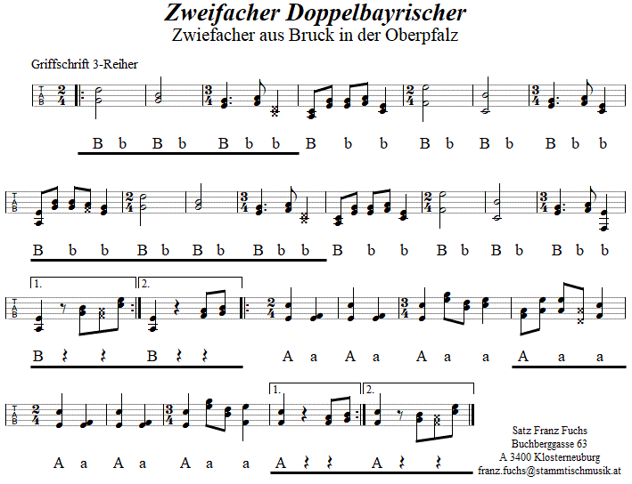 Zweifacher Doppelbayrischer - Zwiefacher in Griffschrift für Steirische Harmonika