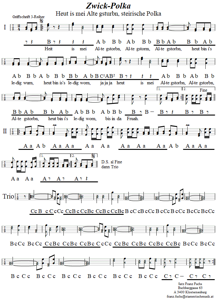 Zwickpolka - in Griffschrift für Steirische Harmonika