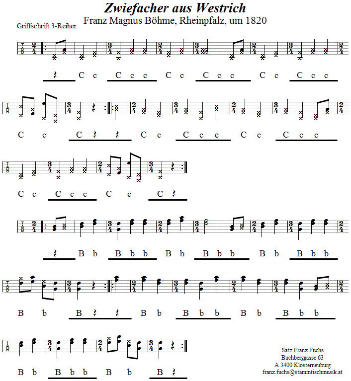 Zwiefacher aus Westrich, in Griffschrift für Steirische Harmonika