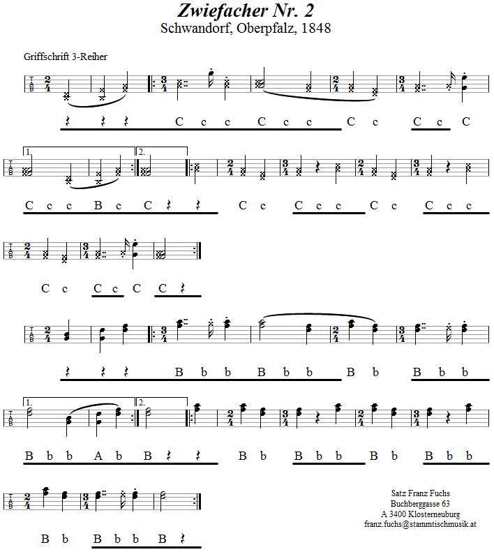 Zwiefacher Nr. 2, Zwiefacher in Griffschrift für Steirische Harmonika