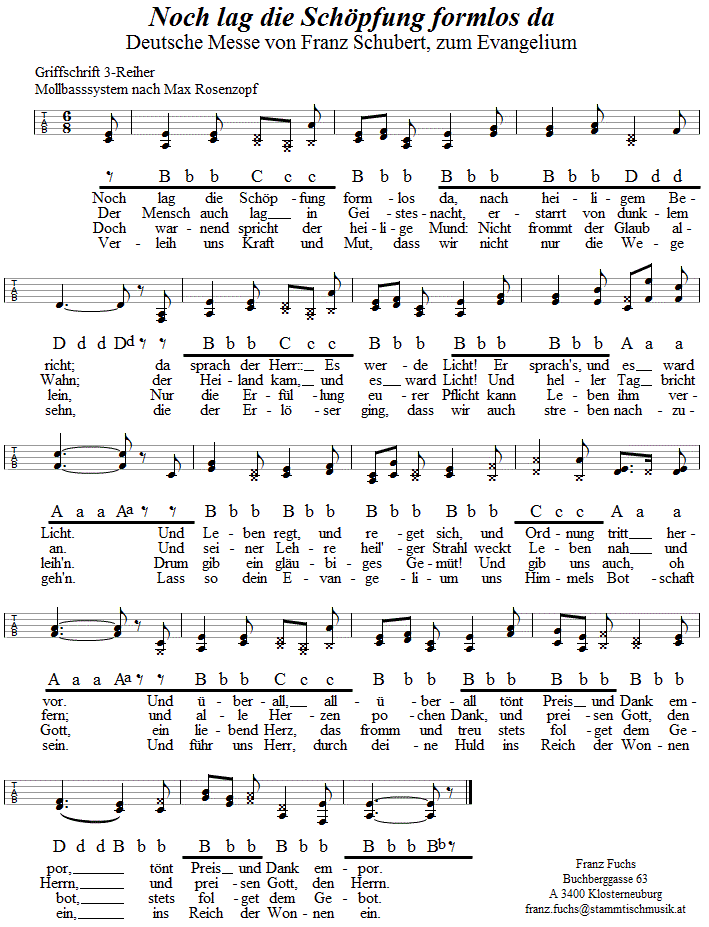 Noch lag die Schöpfung formlos da (Evangelium aus der Deutschen Messe von Franz Schubert) in Griffschrift für Steirische Harmonika