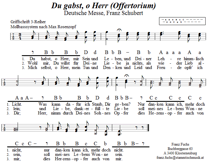 Du gabst o Herr (Offertorium aus der Deutschen Messe von Franz Schubert) in Griffschrift für Steirische Harmonika