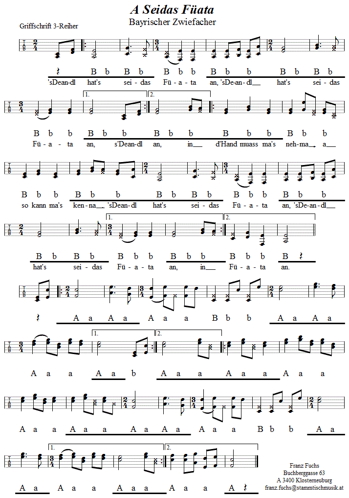 A Seidas Füata, Zwiefacher in Griffschrift für Steirische Harmonika