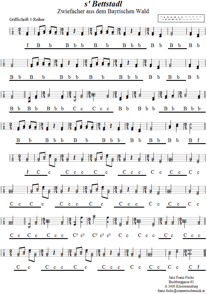 s' Bettstadl, Zwiefacher in Griffschrift für Steirisxche Harmonika