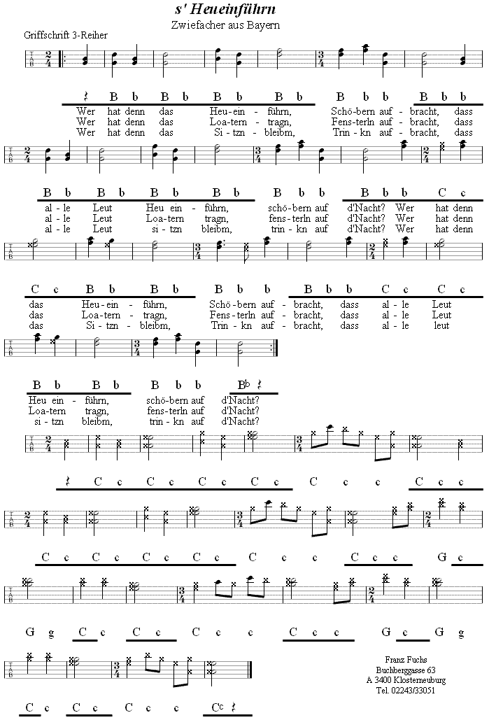 s' Heueinführn - Zwiefacher in Griffschrift für Steirische Harmonika