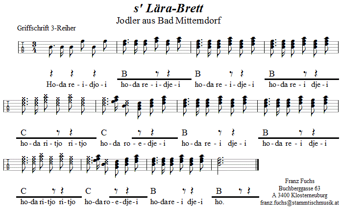 's Lära-Brett (Jodler) in Griffschrift für Steirische Harmonika