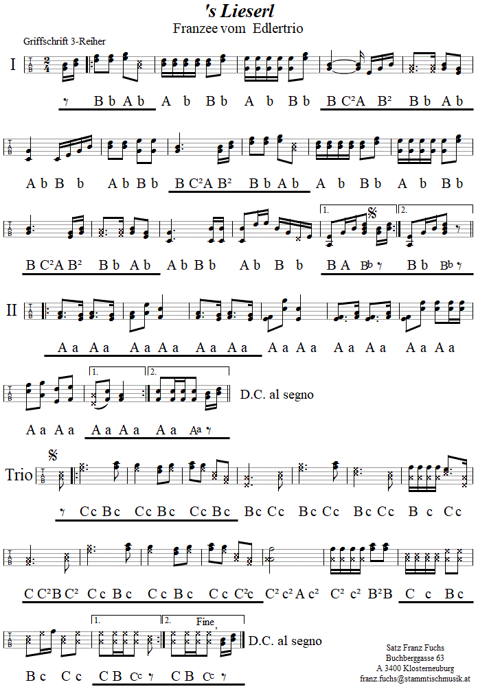 's Lieserl, Franzee in Griffschrift für Steirische Harmonika