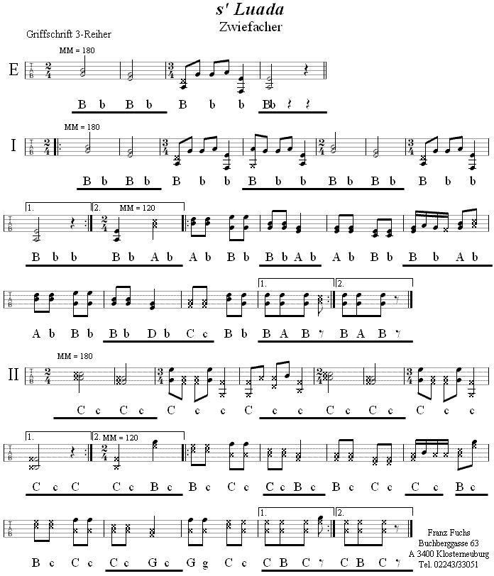 s' Luada Zwiefacher in Griffschrift für Steirische Harmonika