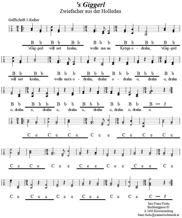 's Giggerl, Zwiefacher in Griffschrift für Steirische Harmonika