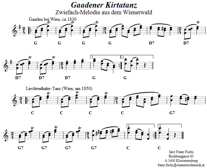 Gaadener Kirtatanz, Zwiefacher in zweistimmigen Noten