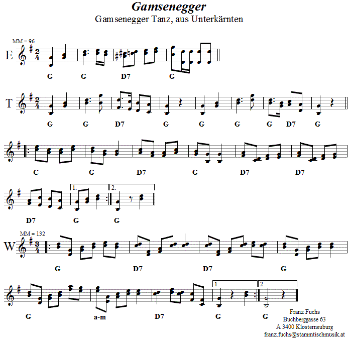 Gamsenegger Tanz Volkstanznoten