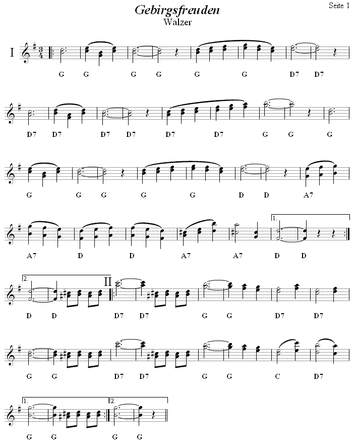 Gebirgsfreuden Walzer aus Reiteregg, Noten