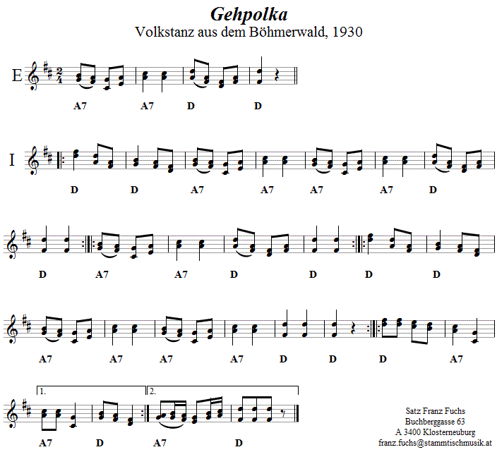 Gehpolka, Volkstanznoten