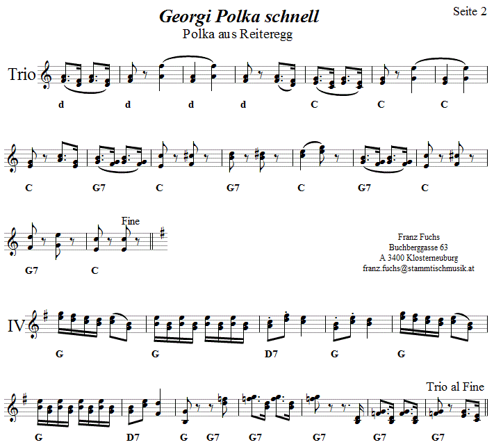 Georgi Polka schnell aus Reiteregg, in Griffschrift für Steirische Harmonika