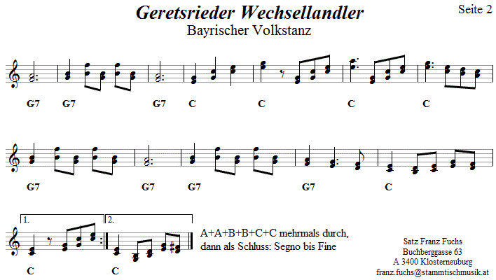 Geretsrieder Wechsellandler, Volkstanznoten