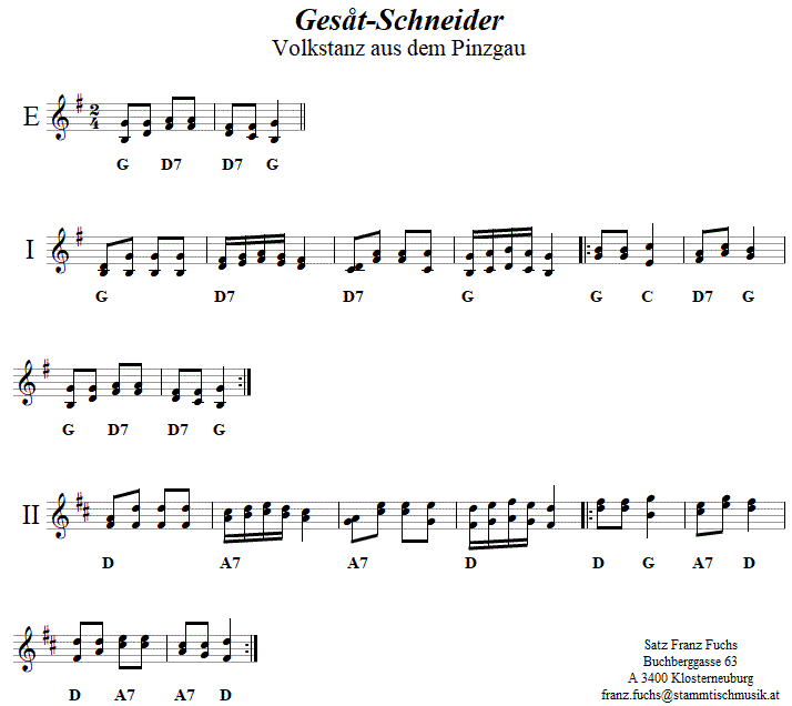 Gesåt-Schneider, Volkstanznoten