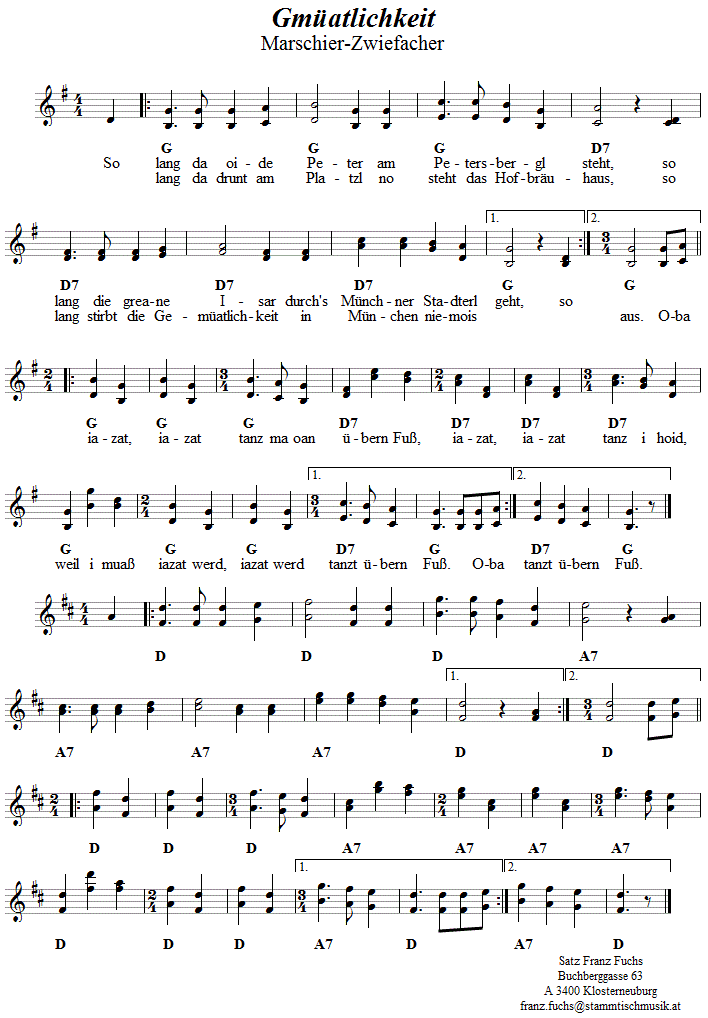 Gmüatlichkeit, Marschier-Zwiefacher, Noten