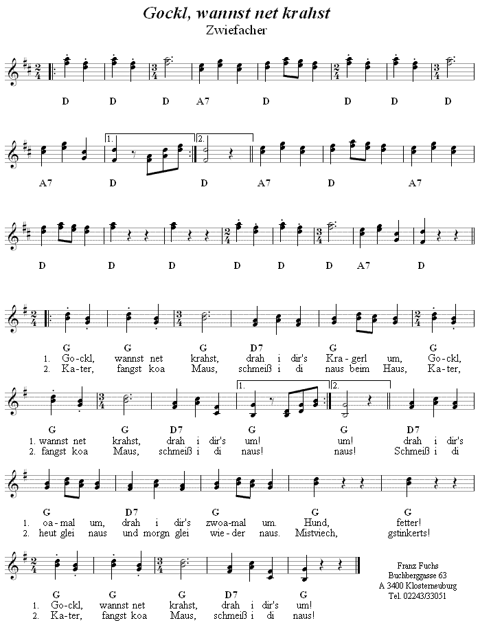 Gockl, wannst net krahst - Zwiefacher, Volkstanznoten