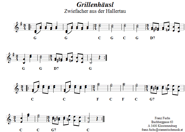 Grillenhäusl, Zwiefacher in zweistimmigen Noten