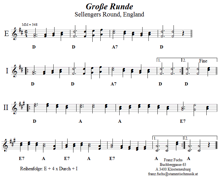 Große Runde (Sellengers Round), Volkstanznoten