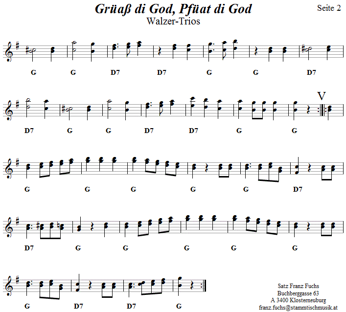 Grüaß di God Pfüat di God, Volkstanznoten