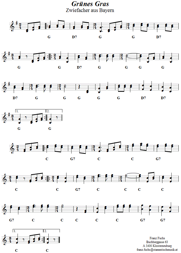 Grünes Gras Zwiefacher in zweistimmigen Noten