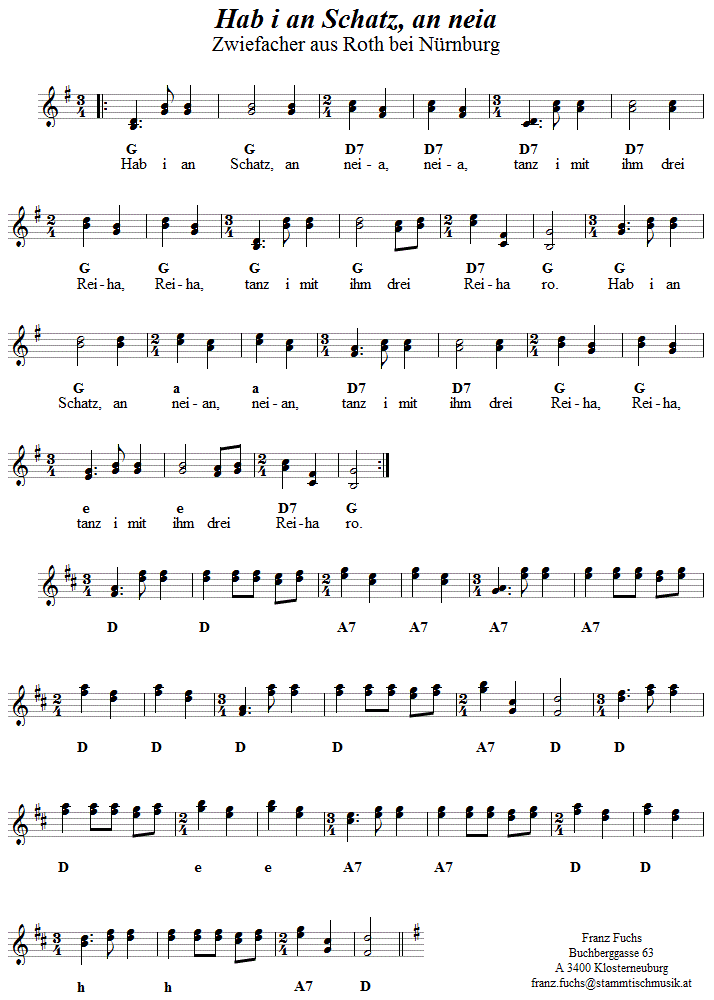Hab i an Schatz, an neia, gesungener Zwiefacher, Volkstanznoten