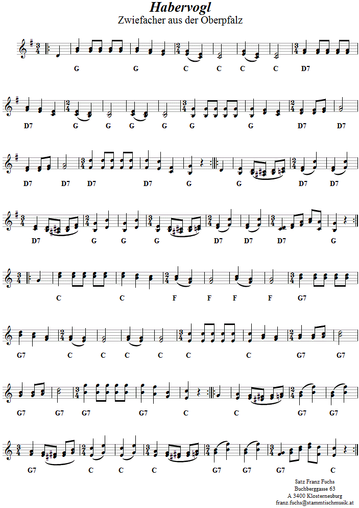 Habervogl - Zwiefacher, Volkstanznoten