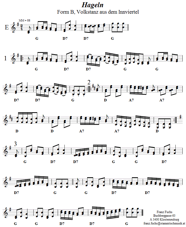Hageln, Form B, Volkstanznoten