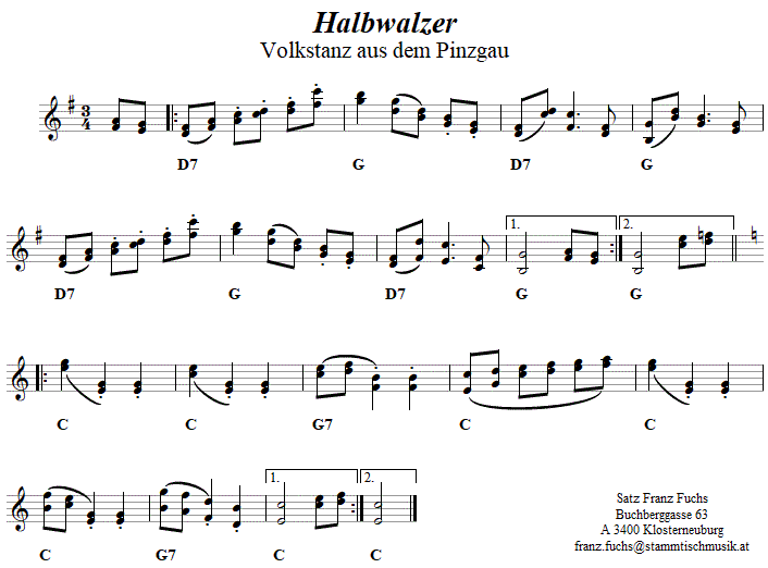 Halbwalzer, Volkstanznoten