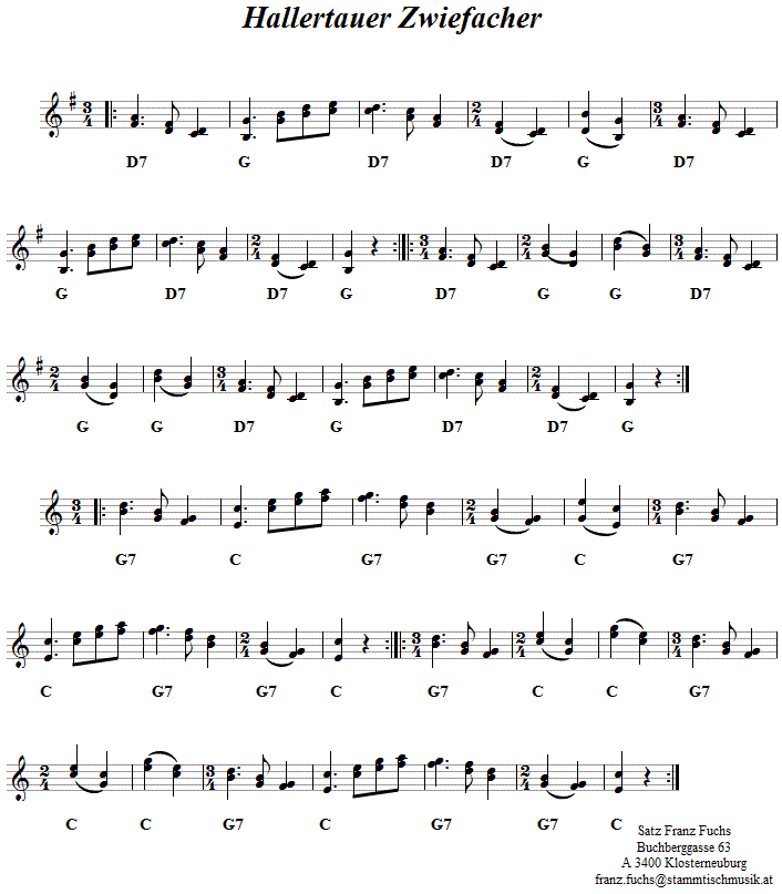 Hallertauer Zwiefacher in zweistimmigen Noten