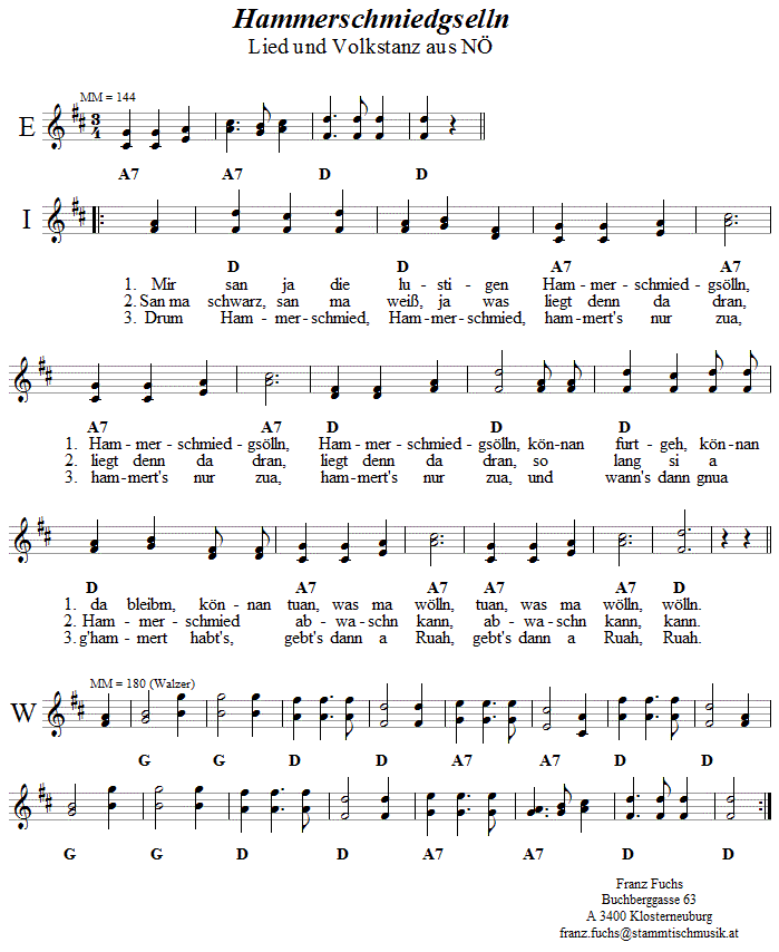 Hammerschmiedgselln (Klatschwalzer) Volkstanznoten