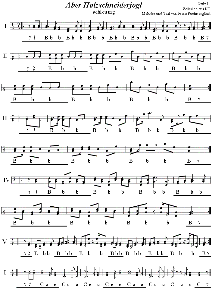 Holzschneiderjagl in Griffschrift für Steirische Harmonika