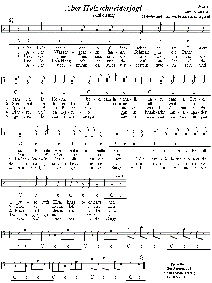 Holzschneiderjagl in Griffschrift für Steirische Harmonika