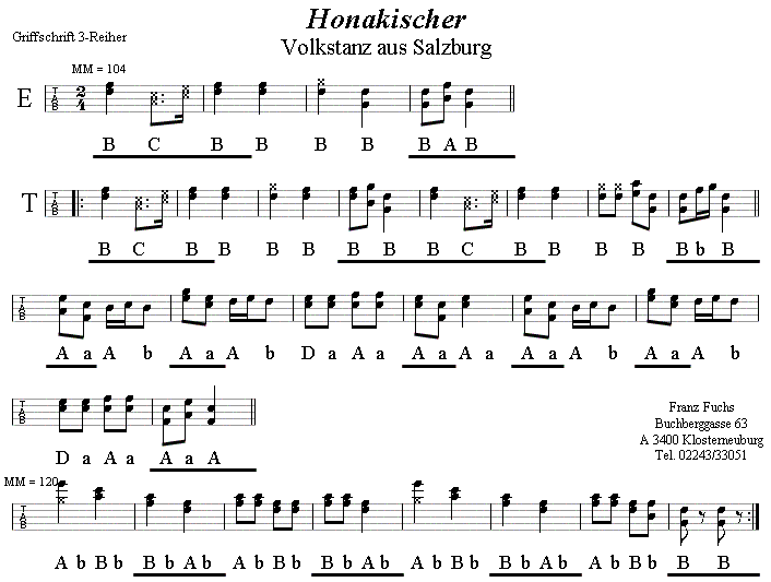Honakischer in Griffschrift für Steirische Harmonika