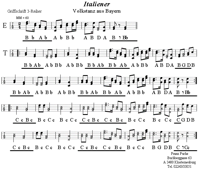 Italiener in Griffschrift für Steirische Harmonika