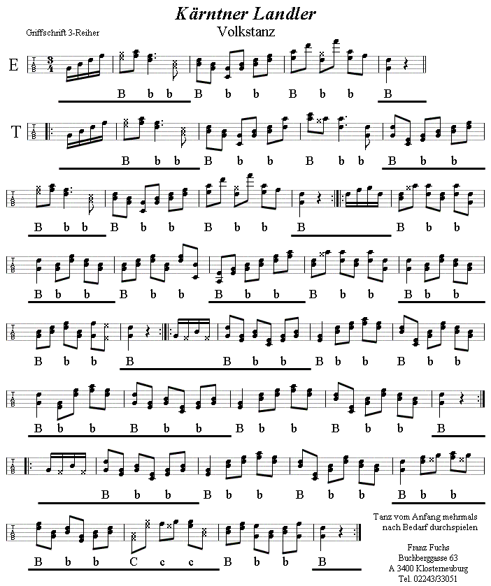 Kärntner Landler in Griffschrift für Steirische Harmonika