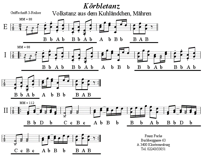 Körbletanz in Griffschrift für Steirische Harmonika