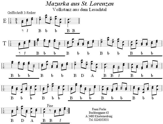 Mazurka aus St. Lorenzen in Griffschrift für Steirische Harmonika