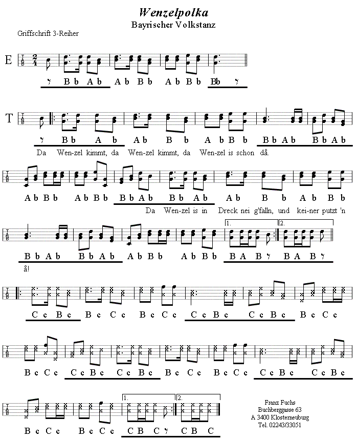 Wenzelpolka in Griffschrift für Steirische Harmonika