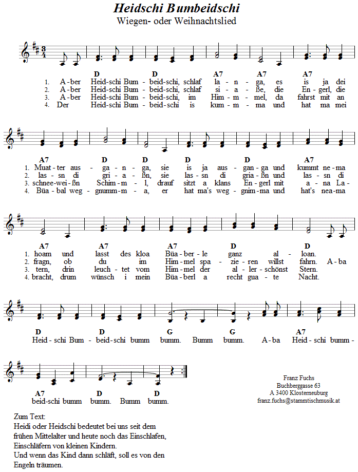 Aber Heidschi Bumbeidschi, Weihnachtslied in zweistimmigen Noten