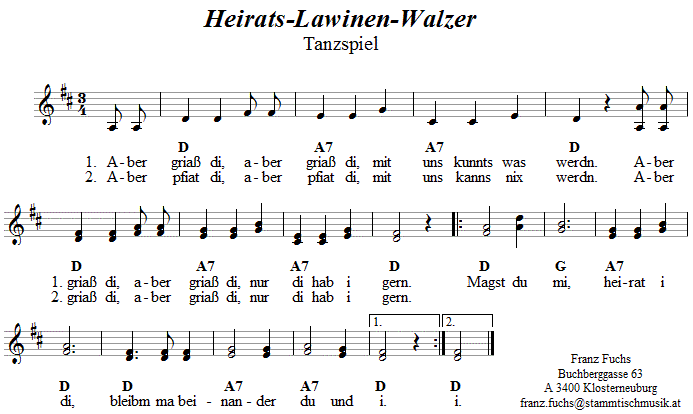 Heiratslawinenwalzer Volkstanznoten