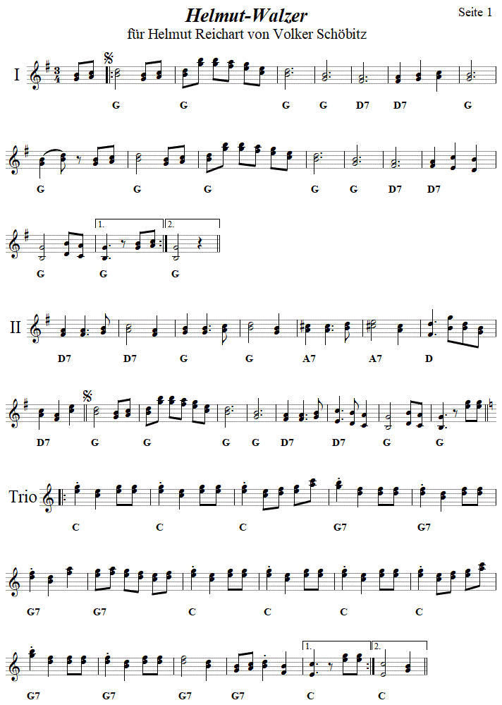 Helmut-Walzer von Volker Schöbitz in zweistimmigen Noten