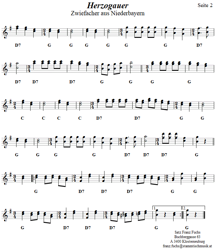Herzogauer, Zwiefacher in 2-stimmigen Noten