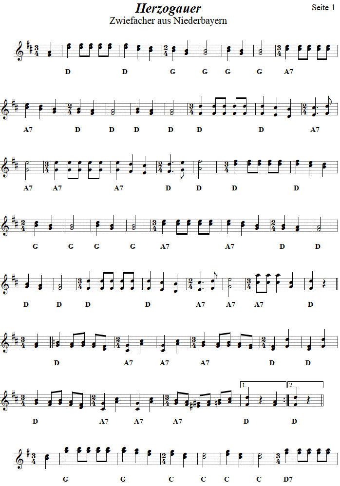 Herzogauer, Zwiefacher in 2-stimmigen Noten