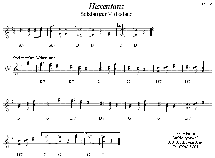 Hexentanz Volkstanznoten