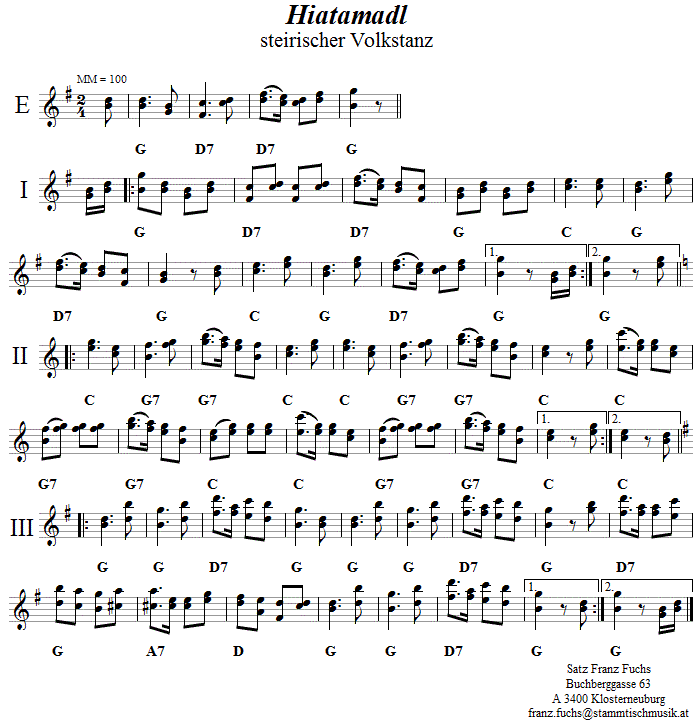 Hiatamadl Volkstanznoten